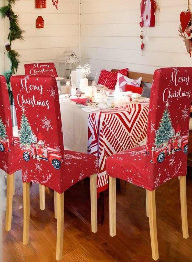 PyreneanHaven Christmas Chair Covers Set of 4, Christmas Decorations Stretch Removable Washable Dining Room Chair Protector Slipcovers for Xmas Decor Holiday Party Kitchen Home Decorations (Red Truck, 4 PCS) - Image 2